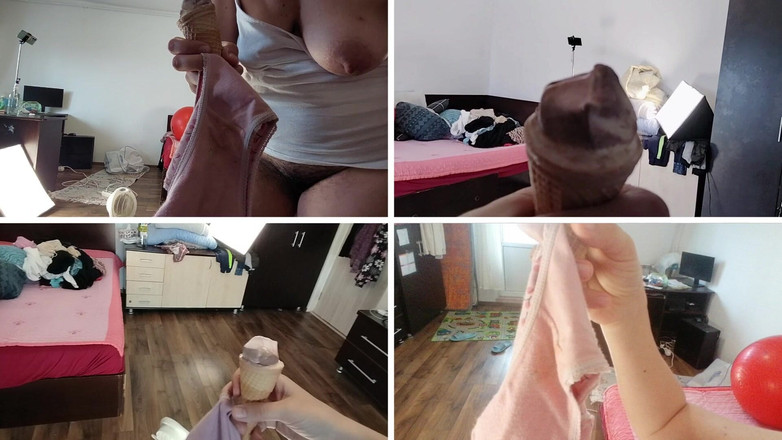 Amateur_MS: 아이스크림을 빨아주는 아마추어 마누라, 털이 무성한 라틴계 여자, 큰 엉덩이, 큰 젖꼭지