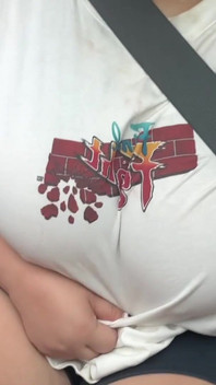 Slutty Busty Girl Showing of Big Tits and Nipples Inside Car