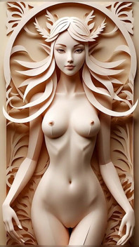Lustrender papírový model Nahá Elf Girl Slideshow - Sexy Kirigami Elf kundička a prsa