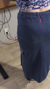 MILF Secretary in Jean Skirt Teases Visible Panty Line