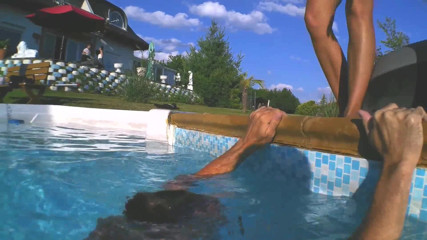 Foot Girls: Pool teens waterboarding foot domination fun!