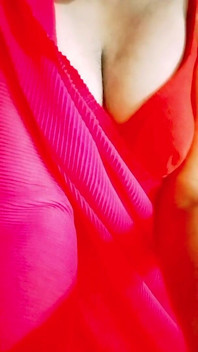 Indian Gay Crossdresser Gaurisissy Pressing Her Big Boobs in Pink Saree