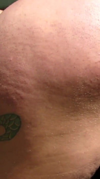 Big boobed brunette t-girl spanks her meat