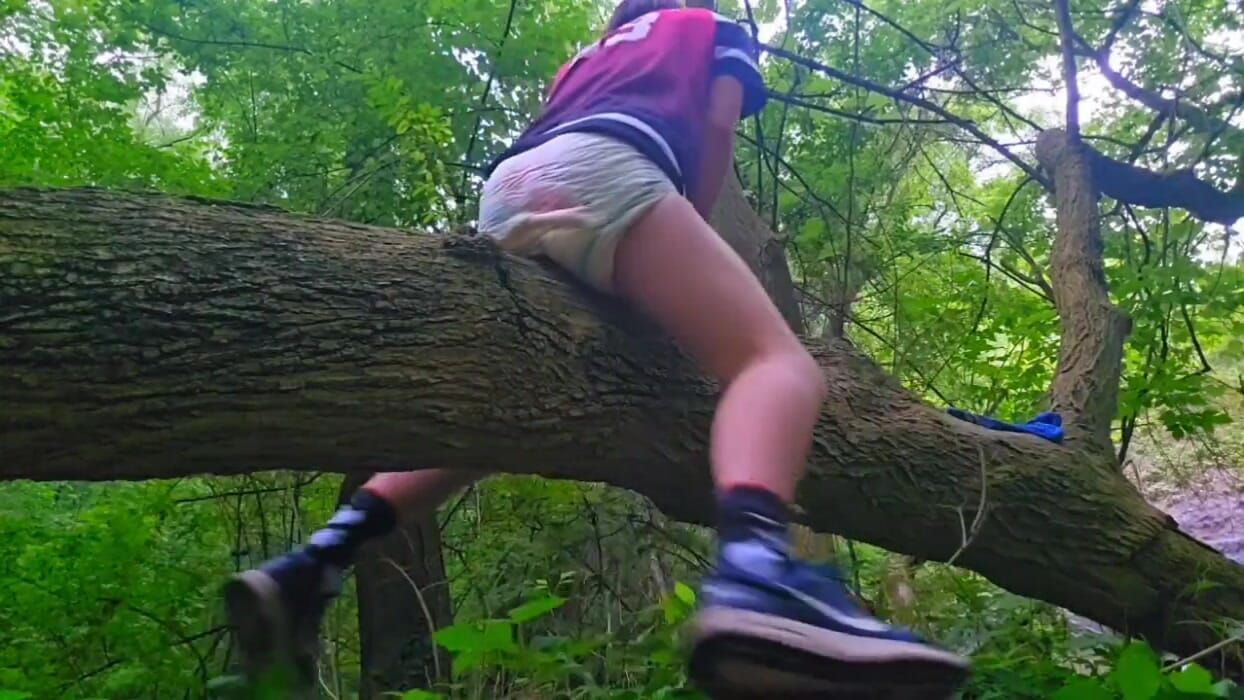 Twink Messes Diaper on Hike & Humps Tree Log