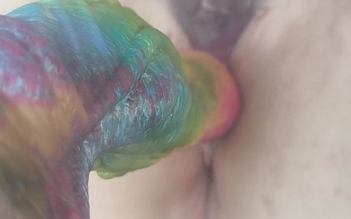 Curvy_Mommy: Big Colorful Crazy Dildo and a Small Transparent Dildo