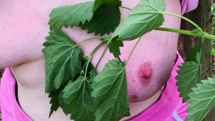 Bouncy Tits Action: Whip my tits with nettles