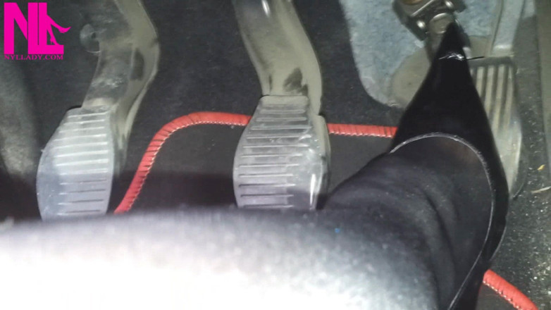 Nyllady: Sexy Speedy Driving in Patent Black Pumps and Seamed Black...