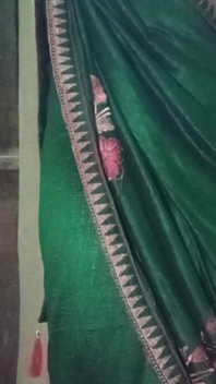 Indický gay crossdresser gaurisissy v zelené sárí mačká její velká prsa a prstí si zadek