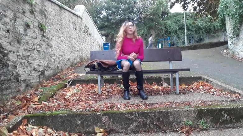 The Midnight Minx: Crossdresser outdoor flashing and wanking