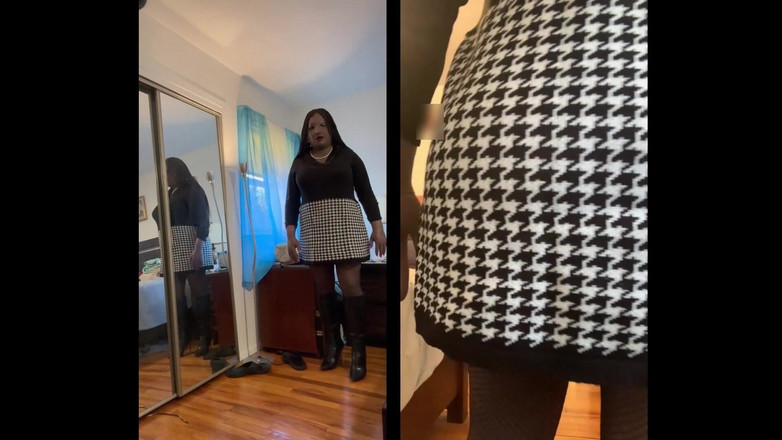 Deanna Doll: Black Babe Danae in a Sweater Dress Fingering Her Pussy