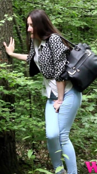 Desperate Girl Full Bladder Pee in the Forest and Empty Herself on the Ground