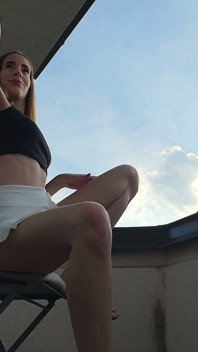 Hot Cute Pretty Face College Girl Goes No Panties with a Mini Skirt to Show Her Tight Meaty Pussy and Naked Ass on the Balcony
