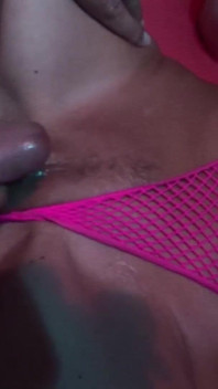 Blonde babe in fishnets gets gangbanged