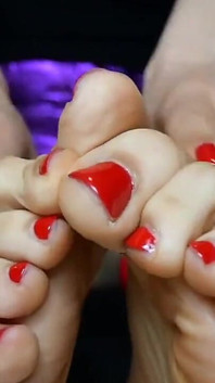 Sweat Small Feet Mistress Red Toenail Polish Female Domination Sensual