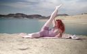 Sheryl X: Yoga auf einem see dehnen