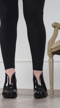 (705) Shoe Collection: High Heel Black Jelly Ankle Boots - Dame Olga (4k)