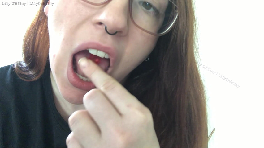 Gummy Bear Consumption with Mouth Sounds (Lily O'Riley : fetish redhead)