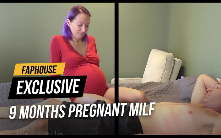 Sex with milf Stella: 9 měsíců těhotná milfka léčí bolest hlavy creampie v kombinéze