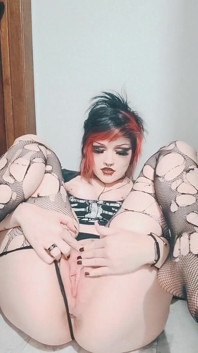 Sneaky Little Goth Slut Secretly Masturbates in the Family Bathroom