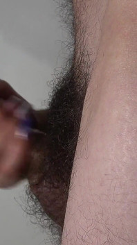 Side View of Really Close up Handjob to His Big Veiny Cock N' Big Hairy Bush.cumshot on Her Hands N' Cum Dripping From Her Nails