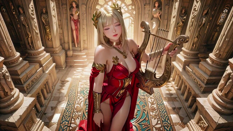 Seraphina Vale: Ratu blonde dalam pakaian merah! Duduk di tepi pancutan air...