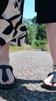 Barefoot in Birkenstocks in Nature