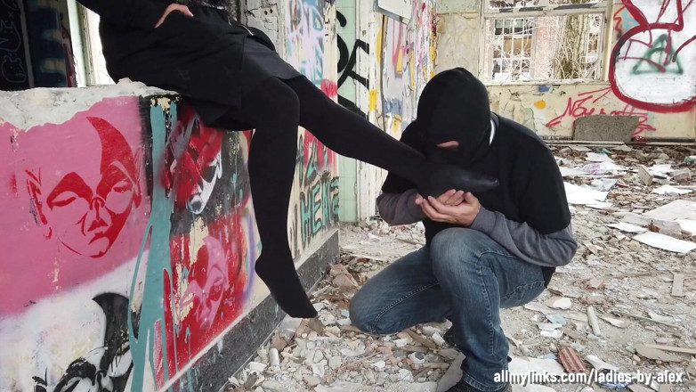 Fetish videos by Alex: He worships her black stocking feet