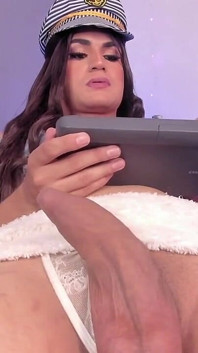 Beautiful Colombian Trans Masturbates Her Fat and White Cock Until She Drips Precum Non-stop
