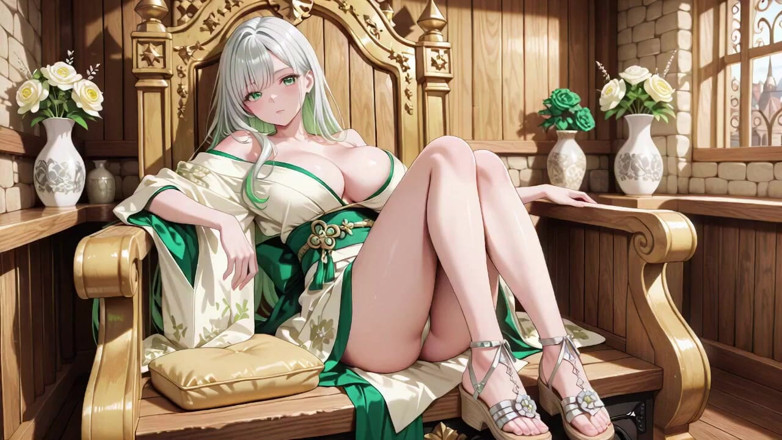 Tay Swift X: Silverhåriga Shrine Maiden Secrets! Languidly liggande i en röd korridor,...