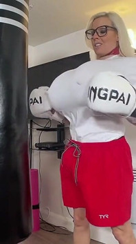 Busty Blonde Boxing with Massive Fake Cock Out! Imagine Me Boxing at the Boxing Club You Are in!