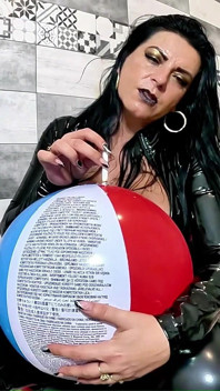 Dominant Latex MILF Balloon Fetish. Smoking, Beach Ball Popping, Cameltoe and Intense Orgasm