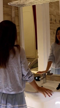 Super Hot Petite Asian Girl Takes Her See Through Panties in the Bathroom to Flash Pussy and Her Big Ass