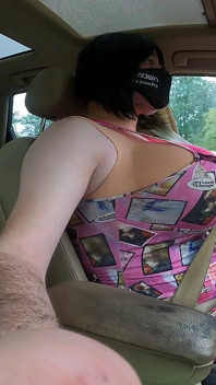 Giant Fake Tits Crossdresser Jon Scarecrow Driving in Drag