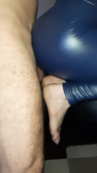 Shiny leather assfuck: Shiny ass fucked in blue latex pants