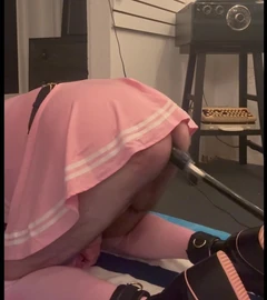 Sissy in Pink and Leathers in a Fit of Madness Completely Destroys Bum and Brain