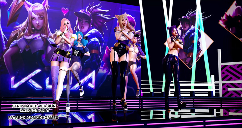 3D-Hentai Games: Teman wanita - kaca manik Ahri, Akali, Seraphine, Kaisa, Gwen tarian...