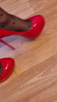 Sexy Trio of High Heels, I Secretly Walk in Their Pantyhose and Play with the Heels