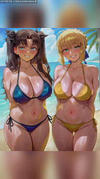 Saber & Rin Tohsaka Bikini Twerk and Bounce - Fate
