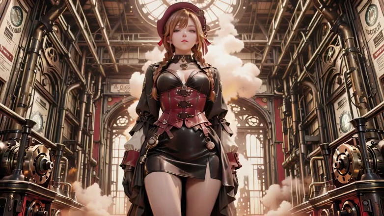 Seraphina Vale: Red-haired Steampunk Girl! Black Bodysuit Tease Against a Pure White...