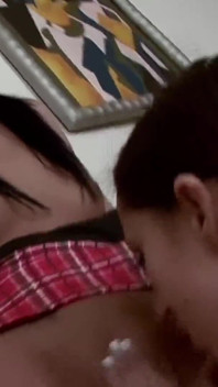 Two brunette teens are licking each other's pussy
