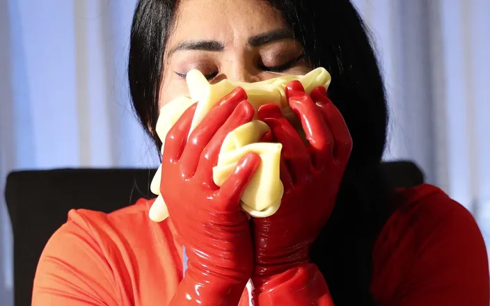 DominaFireOfficial: Red Latex Glove Fetish Asmr