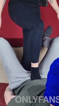 Amateur Trampling Cock and Ballbusting with Hot Feet in Socks