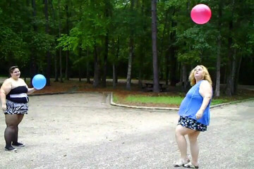 BBW nurse Vicki adventures with friends: Angie Kimber and I play with balloons out side