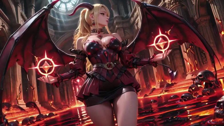 Seraphina Vale: Lava Throne! Blonde Demon Queen Kneels &amp; Spreads Her Wings, Lazy...
