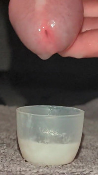 Closeup Hole Leaking and Swallowing Cum Dressed in Lingerie Stocking Filling Cup and Swallowing Own Sperm Wanking Uncut