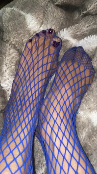 Purple Fishnet on Asian with Tiny Feet and Long Toes