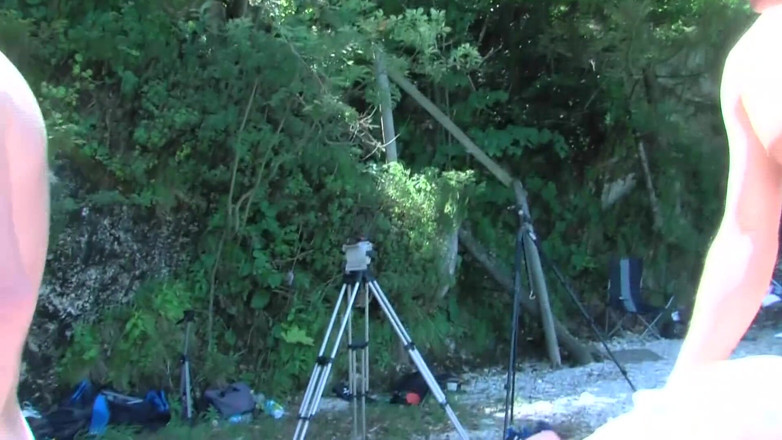 Dark Alley Orgy: Two german milfs get fucked by the lake