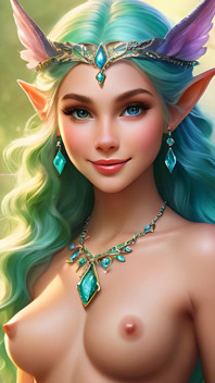 Teal Emerald Diamond Jewelry कलात्मक ai स्लाइड शो के साथ नग्न सुंदरी हयासिंथ पकड़ रही है