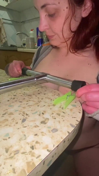Elena917: tits with clamps and pressing - solo