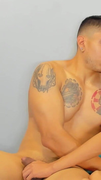 Slim Twink Masturbating with Colombian Macho's Xxl Fat Cock